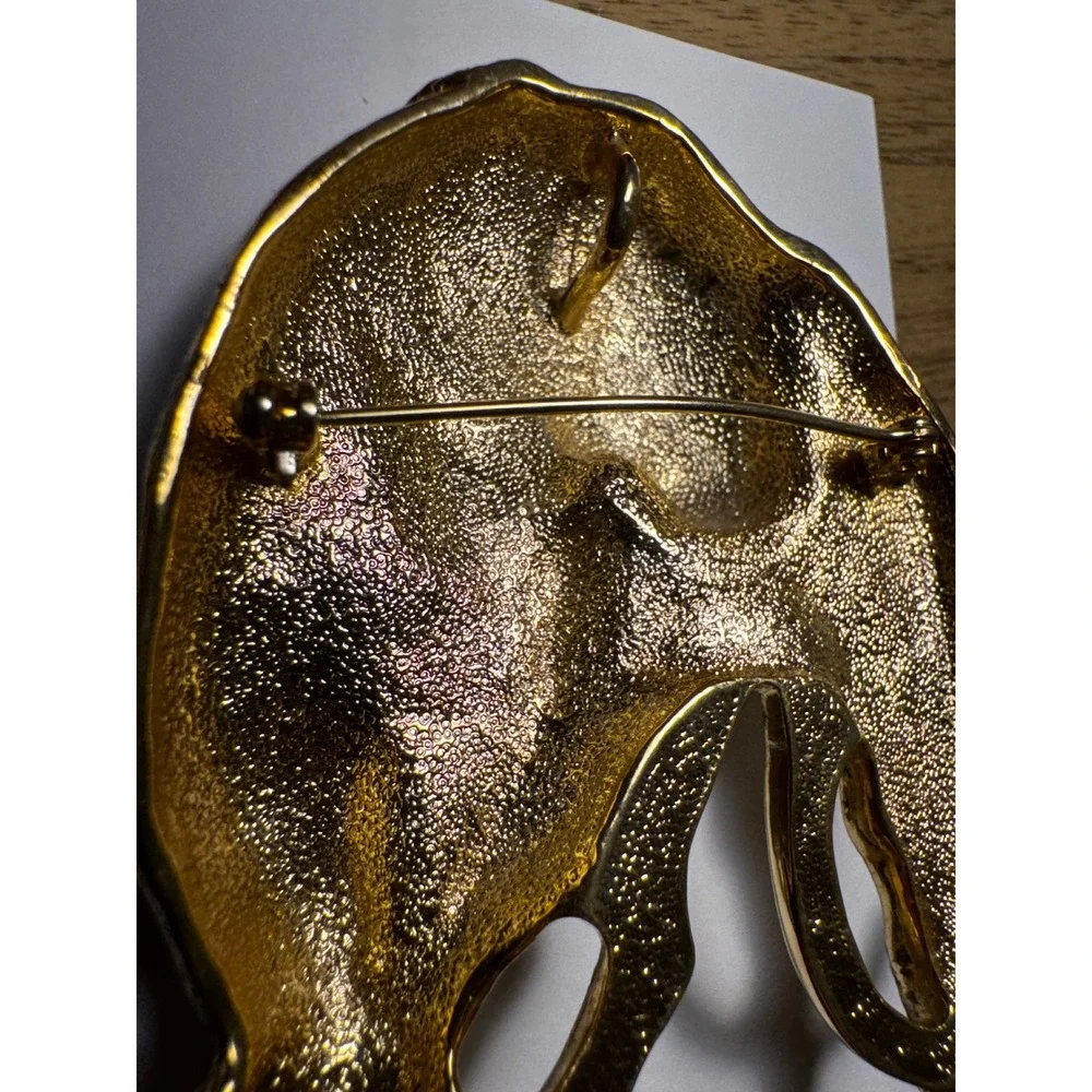 Vintage Gold Tone Leopard Panther Brooch Pendant Rhinestone Collar Big Cat 1016